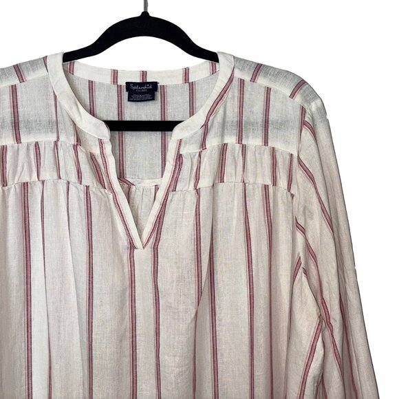 Splendid Pink & White Striped Linen Blend V-Neck Blouse - Size XXL - Picture 1 of 6